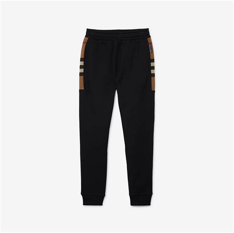 Check Panel Cotton Blend Jogging Pants in Black/birch brown